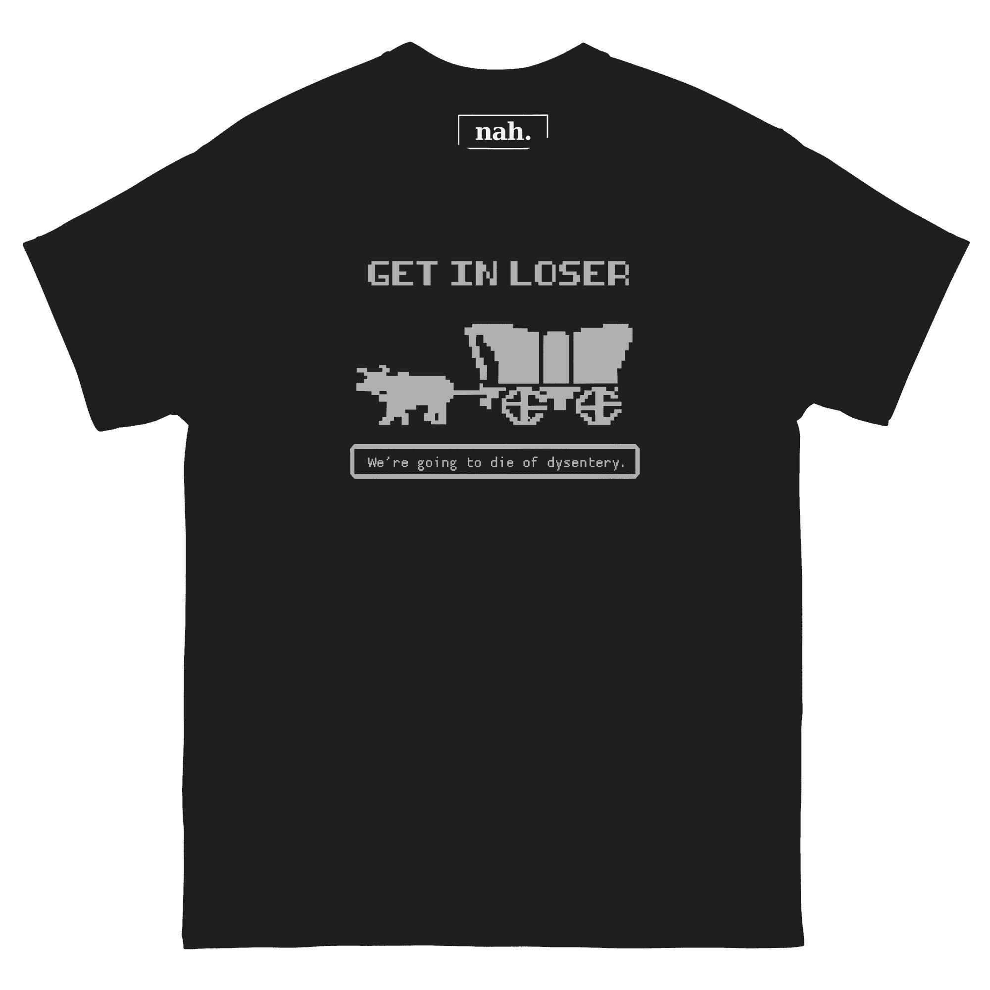 Get In Loser — Dysentery Tee — Gray shown in Black, Front view