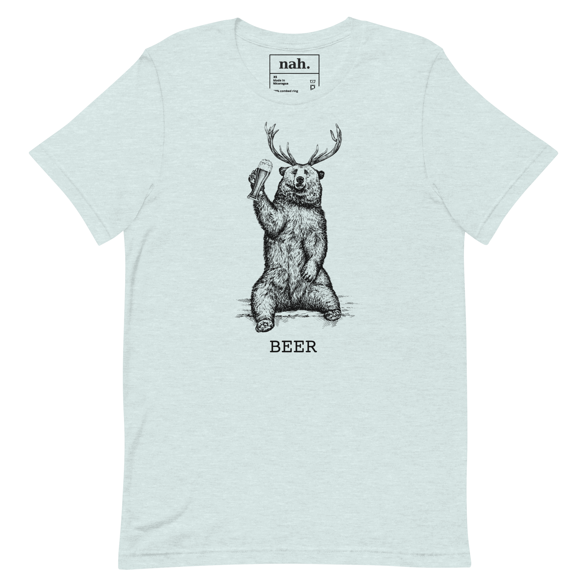 Beer — Bear + Deer Tee shown in Heather Prism Ice Blue, Front view