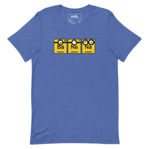 Barium, Sodium, and Sodium elements as cartoon characters on a blue graphic tee.